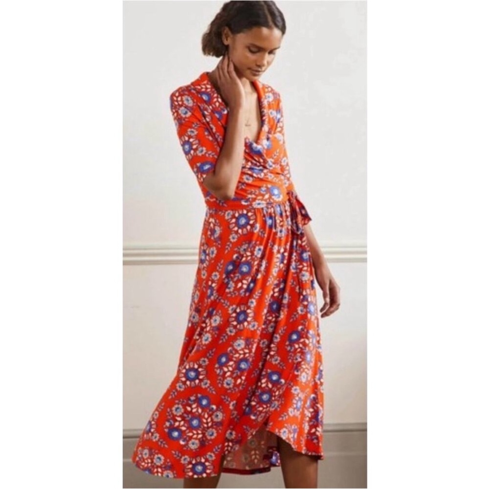 Boden Lavinia Jersey True Wrap Floral Dress in Papaya Wildflower Print Size 20 - Picture 6 of 8